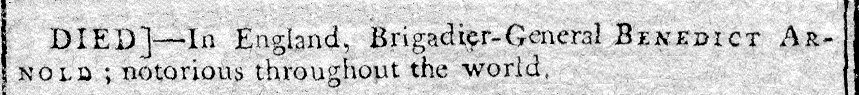 Benedict Arnold Obituary