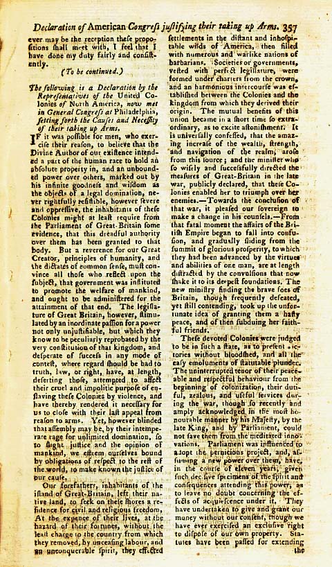 Page 1 of the Declaration of Arms