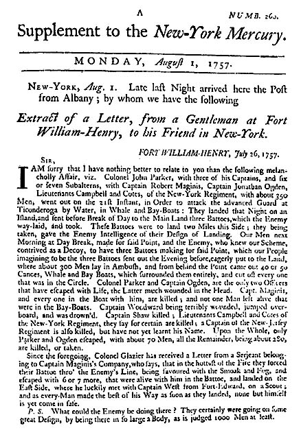 Newspaper Coverage of the English and French War For Control of North America